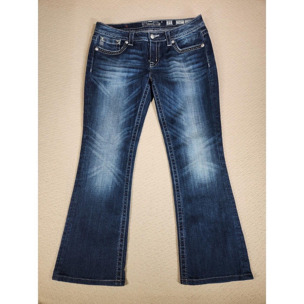 Miss Me Bootcut Jeans Women Size 31 Dark Blue Mid Rise Cotton Blend Pockets - Picture 2 of 10